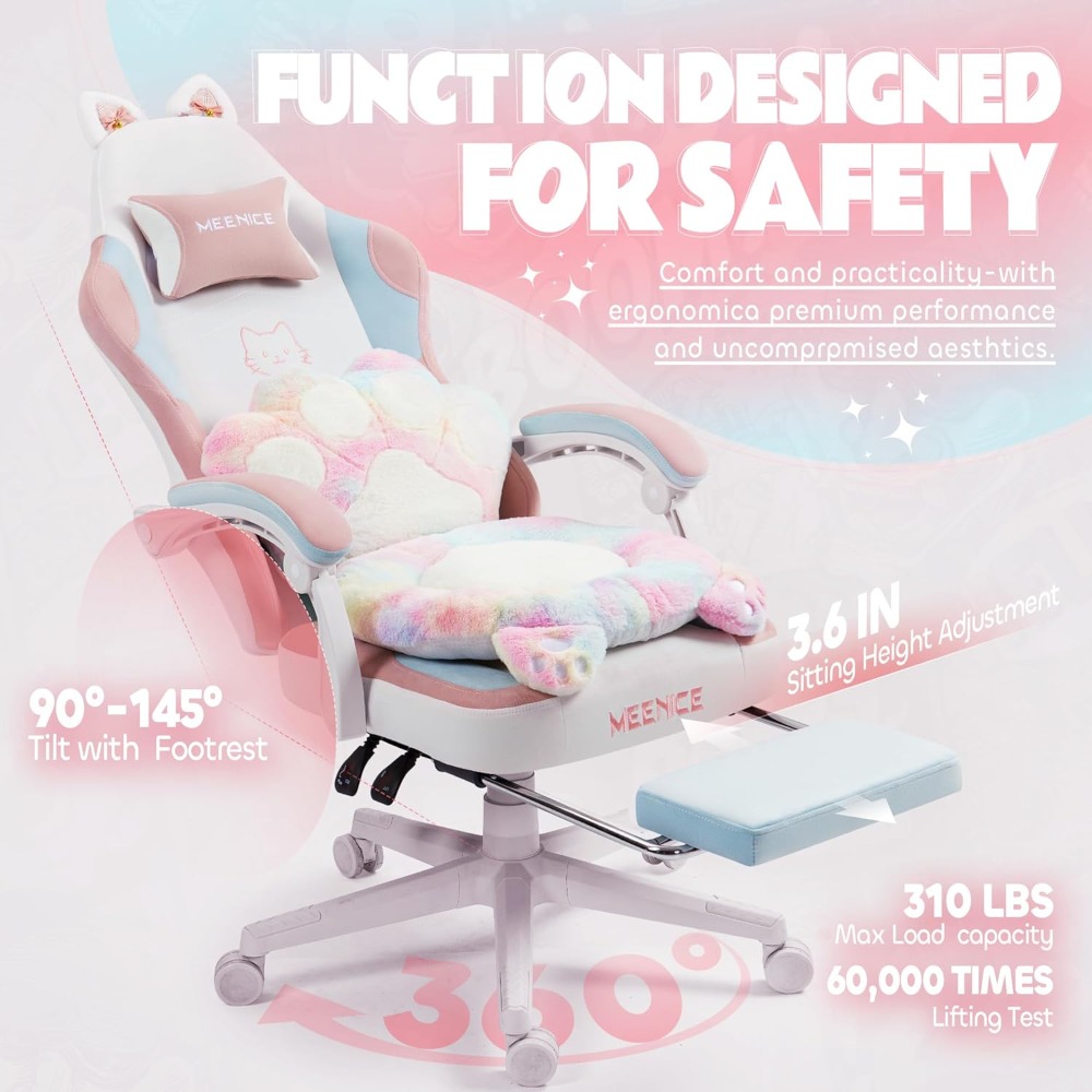 Pc Gaming Chair - كرسي ألعاب لطيف مع مخلب أذن